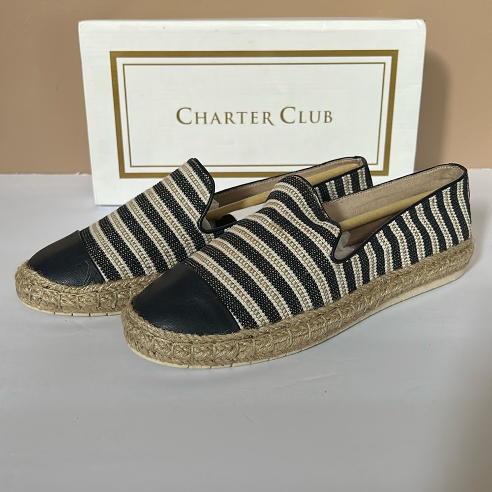 Charter Club Women’s Jonii Espadrille Navy Stripe size 8.5 New in Box